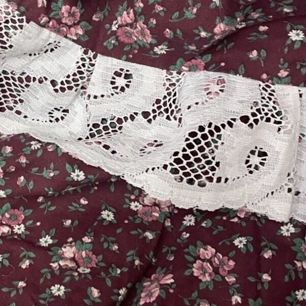 Vtg Handmade Floral Lace Trim Maxi XL‎ Dress Cottagecore Ruffle Crochet Modest - Picture 4 of 10